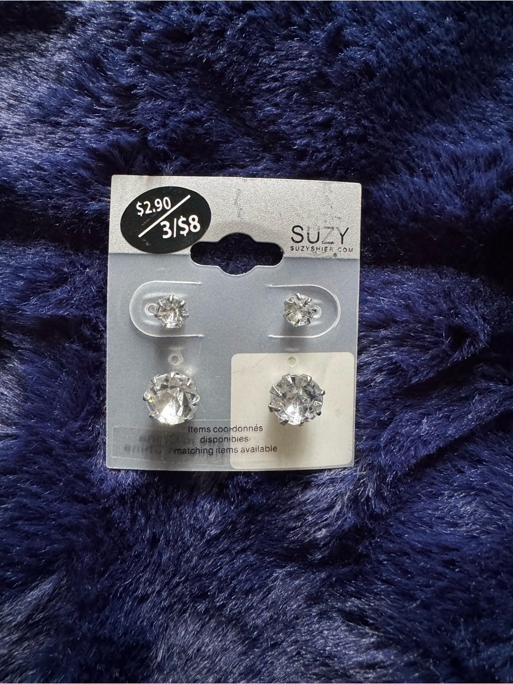 FREE WITH PURCHASE- Suzy Shier Clear Crystal Stud Earring Set - Silver Tone